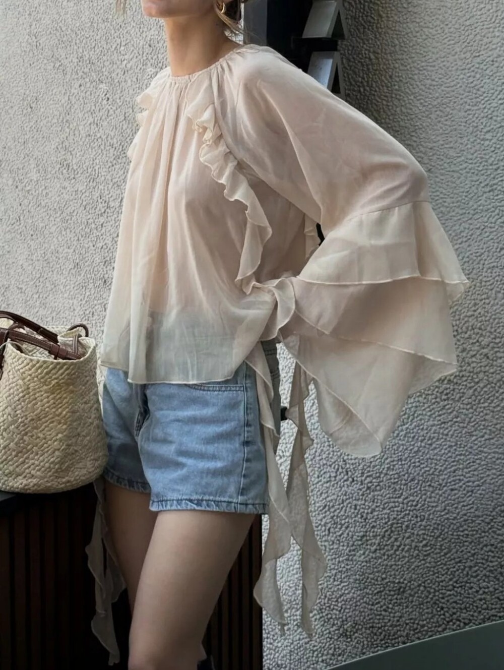 Ruffled Flare Sleeve Blouse